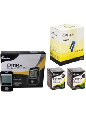 Optima Kan Şekeri Ölçüm Cihazı + 100 Ölçüm Çubuğu + 100 Lanset Medikal Ürünler