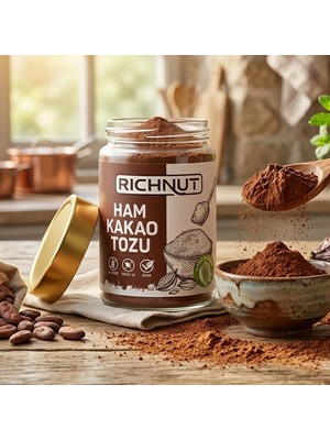 Richnut 140 gr Doğal Ham Kakao Tozu - Katkı Maddesi İçermeyen, Yoğun Aromalı, Vegan ve Vejetaryen Uyumlu