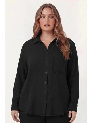 Rmg Müslin Kumaş Büyük Beden Gömlek Siyah
