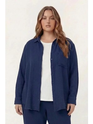 Rmg Müslin Kumaş Büyük Beden Gömlek Lacivert