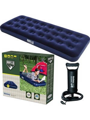 Bestway Pavillo 67000 Tek Kişilik Şişme Yatak Pompa Dahil Lacivert Renk ve Kadife Yüzey