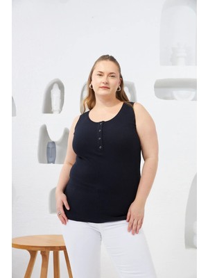 Rmg Ön Çıtçıtlı Büyük Beden Kaşkorse Atlet Lacivert