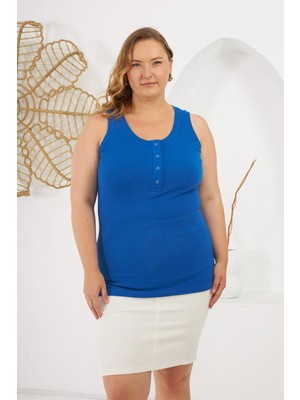 Rmg Ön Çıtçıtlı Büyük Beden Kaşkorse Atlet Saks