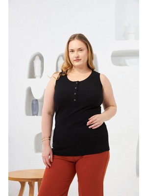 Rmg Ön Çıtçıtlı Büyük Beden Kaşkorse Atlet Siyah