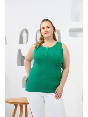 Rmg Ön Çıtçıtlı Büyük Beden Kaşkorse Atlet Yeşil