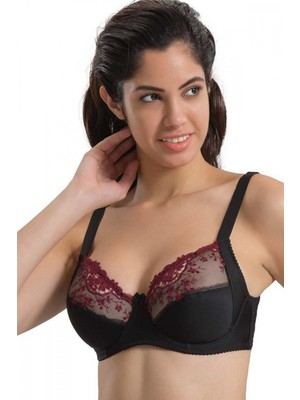 Marsilyan- Bordo Siyah Mı Emay 136 B Balenli Toparlayıcı Dantelli Sütyen