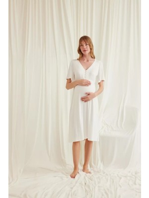 Marsilyan Dantelli Önü Düğmeli Hamile Lohusa Gecelik