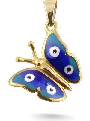 Zeya Kuyumculuk 14 Ayar Altın Mavi Kelebek Kolye Ucu