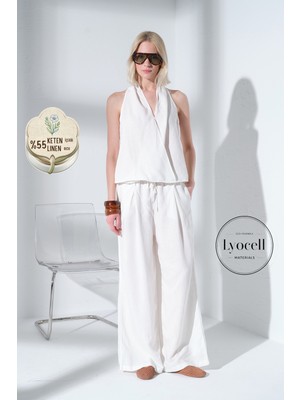 Maule Keten Lyocell Lastikli Geniş Paça Palazzo Rahat Kalıp Pantolon @karya