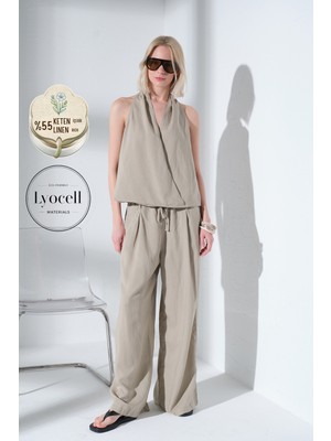 Maule Keten Lyocell Lastikli Geniş Paça Palazzo Rahat Kalıp Pantolon @karya
