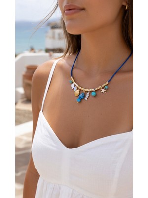 Derin's Design Art / Koyu Mavi Kordon Deniz Temalı Charm Kolye