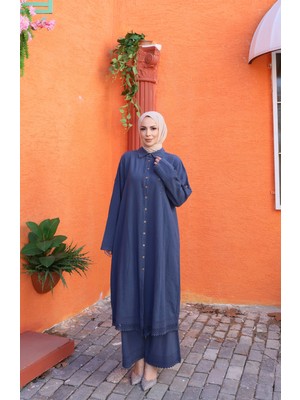 Nisum Moda Güpürlü Nakış Detaylı Pamuk Keten Takım