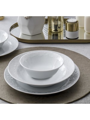 Güral Porselen 18 Parça Beyaz Düz Yemek Takımı, 6 Kişilik – Mikrodalga ve Bulaşık Makinesi Kullanımına Uygun