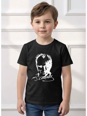 Atatürk Baskılı Kemal Atatürk Imzalı Tişört Tshirt Kız Erkek Çocuk