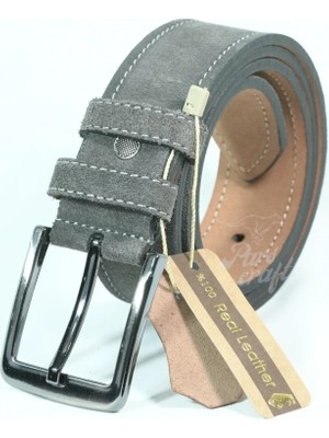 Partscraft Süet Deri Kemer Erkek 4 cm Gri Premium Üretim Eskimez Deforme Olmaz