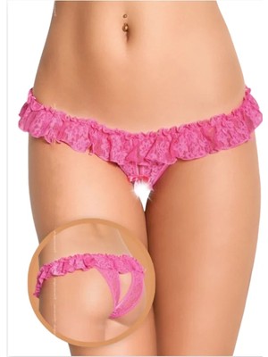 MK Beykoz Fantezi Üstü Fırfırlı Ağı Açık Pembe Dantel Tanga - String TG270019 - Xs