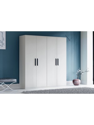 Metalia 4 Kapılı Beyaz Gardırop Sunta Malzeme ile Klasik Tasarım Ayna Yok