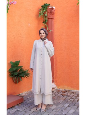 Nisum Moda Güpürlü Nakış Detaylı Pamuk Keten Takım