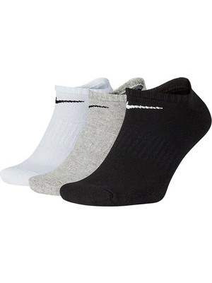 Nike Everyday Dri Fit No Show Cotton Cushioned Unisex Sock 3 Lü Soket Çorap Beyaz Gir Siyah