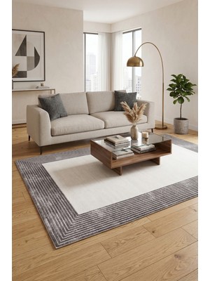 Ceremony Home Modern Tema Gri Oturma Odası Halısı Saçaksız 80 x 150 cm Dokuma Taban