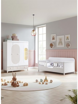 Setay Vizyon Çocuk Odası, Vizyon 4 Kapaklı Dolap, Etap Montessori Karyola - Beyaz