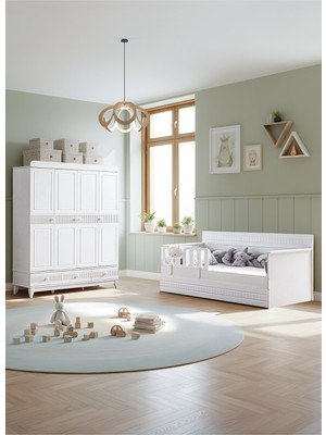 Setay Bakü Çocuk Odası, Bakü 4 Kapaklı Dolap, Bakü Yavrulu Karyola - Beyaz