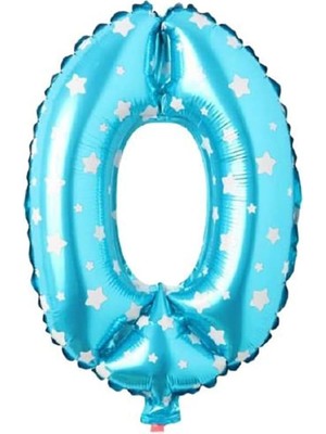0 Rakamlı 16 Inç Mavi Yıldızlı Folyo Balon 36 cm (Mavi)