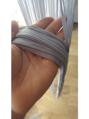 Akça Tekstil Gri Renk İp Perde 300 x 270 cm Düğmeli Polyester İp Model Çift Kanatlı