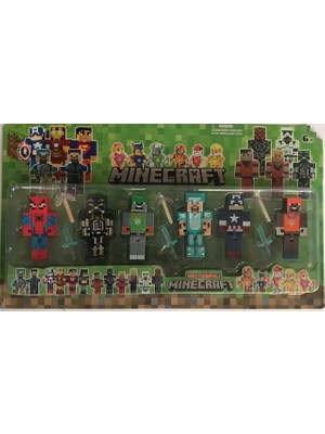 Minecraft Karakter Temalı 12'li Oyuncak Seti Spiderman Kaptan Amerika 6 Parça Çocuklar İçin