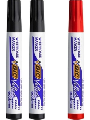 Bic Beyaz Tahta Kalemi Velleda 1701 Set 4 Parça Siyah ve Kırmızı Renkli Yazı Tahtası Kalemi