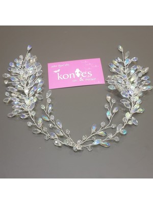 Kontes Gelin Tacı Saç Aksesuarı El Yapımı İnci ve Kristal Beyaz Renkli Özel Tasarım