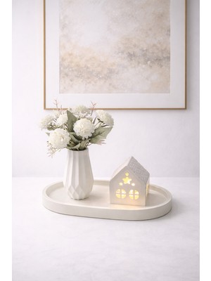 Perivar Dekoratif Mumluk Ev Seti | Taş Tozu Ev Mumluk & Vazo Tepsi Seti Minimal Salon Dekoru