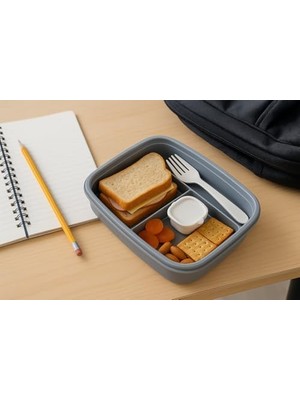 Store Sızdırmaz Lunch Box – 3 Bölmeli Yemek Kabı | Öğle Yemeği Kutusu | Saklama Kabı | Bpa Içermez (Gri)