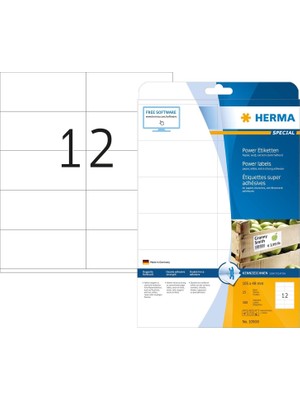 10908 Power Etiket Dın A4 Büyük 105 x 48 Mm, 25 Yaprak, Kağıt, Mat Kendinden Yapışkanlı, Basılabilir, 300 Yapışkan Etiket, Beyaz