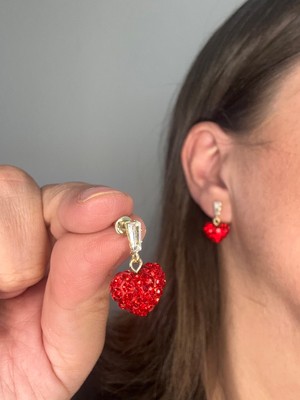 ALS Tasarım Dünyası Kırmızı Renk Kalp Şeklinde Şık Zarif Küpe