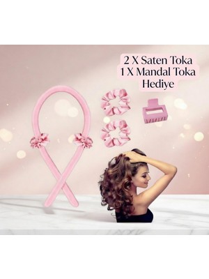 Yurish Isısız Saç Şekillendirme Seti Pudrapembe Saten Saç Sosisi %100 Saf Ipek Saten