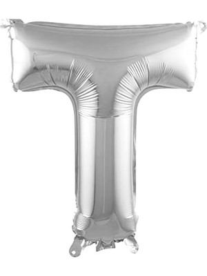 T Harfi 16 Inç Gümüş Renk Folyo Balon 36 cm (Gümüş)