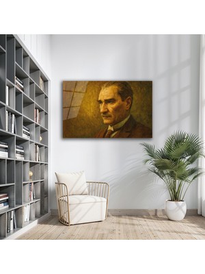 B&G Design Gold Atatürk Portresi Temperli Cam Tablo Premium Yüksek Çözünürlüklü Şık Dekoratif Cam Tablo