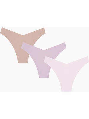 NBB Açık Pembe Gül Kurusu Açık Kahve 3lü Lazer İz Yapmaz V Shape Brazillian Külot