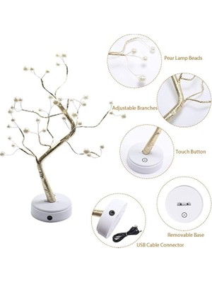 LED Gece Lambası Bonsai Tasarımlı Mini Ağaç Süslü LED Işıklı 2 Fonksiyonlu, Bükülebilir Kolay Dallar Dokunmatik LED Ağaç Lamba (Rain Flower) *M60LM*