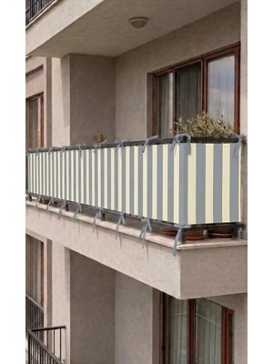 Devrim Olivya Tekstil Gri-Krem Bağcıklı Balkon Perdesi Demir Kapama Gizlilik Sağlayan Dayanıklı Branda