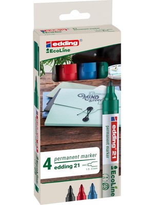 21 Ecoline Permanent Markör, 4'lü Set, Karışık Renkler, Yuvarlak Uç, Yeniden Doldurulabilir