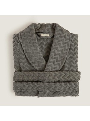 Chakra Zigzag %100 Pamuk Unısex Bornoz Antrasit