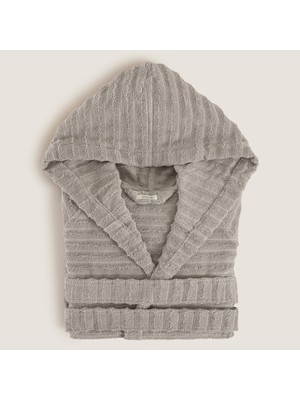 Chakra Waved %100 Pamuk Unısex Bornoz Gri