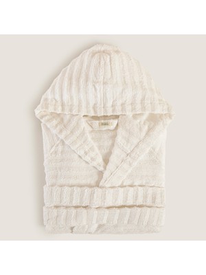 Chakra Waved %100 Pamuk Unısex Bornoz Ekru