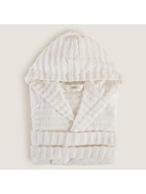 Chakra Waved %100 Pamuk Unısex Bornoz Beyaz