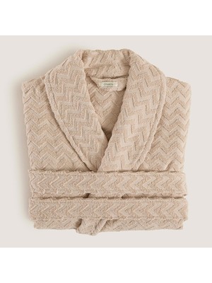 Chakra Zigzag %100 Pamuk Unısex Bornoz Bej