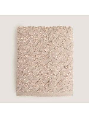 Chakra Zigzag %100 Pamuk Banyo Havlusu 70X140 cm Bej