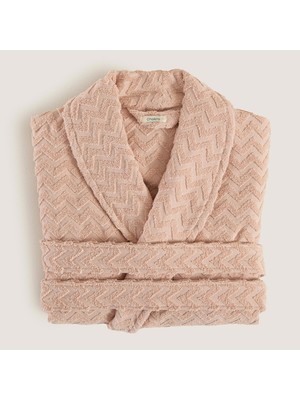 Chakra Zigzag %100 Pamuk Unısex Bornoz Somon