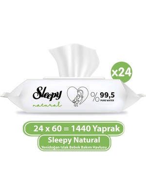 Sleepy Natural Yenidoğan Islak Bebek Bakım Havlusu 24x60 1440 Yaprak Yumuşak ve Doğal